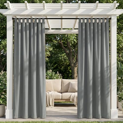 TOPICK Outdoor Curtain Weatherproof Sun Protection Curtains with Loops Opaque Living Room Balcony Door Curtain Outdoor Curtains H 215 x W 132 cm Set of 2 Water-Repellent for Balcony Gazebo Light Grey