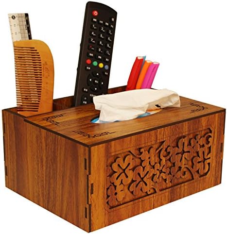 Tissue box storage function dresser storage box wood retro style environmental protection materials four leaf grass pattern (Wanghua pear)