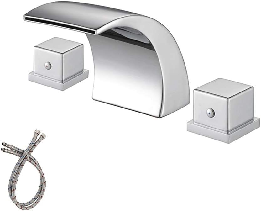 RED SHORE Widespread Bathroom Sink Faucet 3 Holes 2 Knobs LED Water Flow Color Changing Bathtub Waterfall Faucets Modern Lavatory Vanity Basin Mixer Tap (L0-14)
