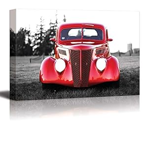 Canvas Prints Wall Art - Classic Red Vintage Car | Modern Wall Decor/Home Decoration Stretched Gallery Canvas Wrap Giclee Print. Ready to Hang - 12" x 18"