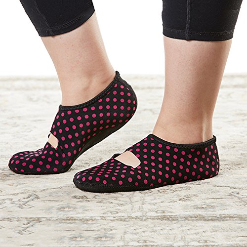 NuFoot Mary Janes Women's Shoes, Best Foldable & Flexible Flats, Slipper Socks, Travel Slippers & Exercise Shoes, Dance Shoes, Yoga Socks, House Shoes, Indoor Slippers, Black/Pink Polka Dots, Large - Thumbnail 3