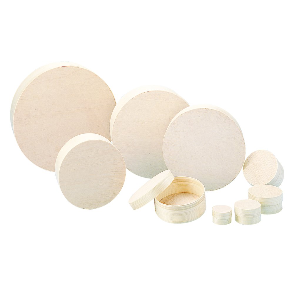 Rayher 62397000 Unfinished Round Wood Chip Box with Lid, Plain Wooden Box for Crafts, DIY Jewellery Box, Diameter 20cm, 62400000
