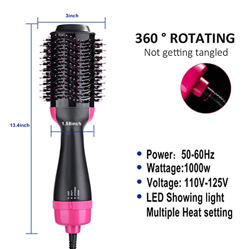 Hot Air Brush，Vinkki One Step Hair Dryer & Volumizer 3-IN-1 Negative Ion Hair Dryer Brush Hair Straightener Curler Styler with 6 Hair Clips Electric Blow Dryer for All Hairstyle Need Anti-Scald - Thumbnail 6