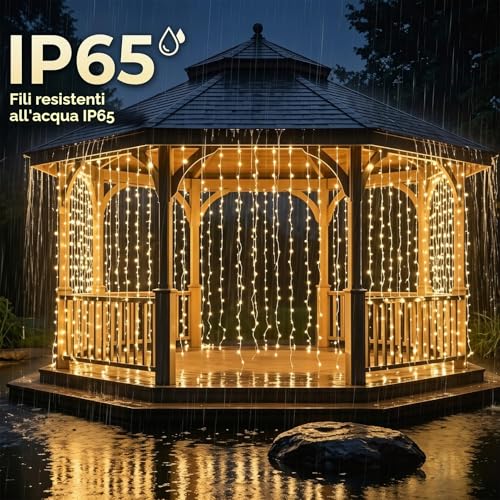 Dekofun 3Mx3M 300LED Light Curtain with Socket, Warm White | IP65 Waterproof, Timer and 8 Modes, Light Decorations for Outdoor Indoor Home Balcony Garden Wedding Terrace