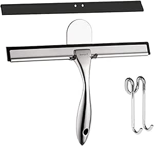 Ibergrif M34101 Escobilla de Goma Acero, Limpiacristales de Ducha y con 1 Cuchilla de Silicona de Repuesto, Rasqueta Mampara, Cromo, Inoxidable, Gris, ...