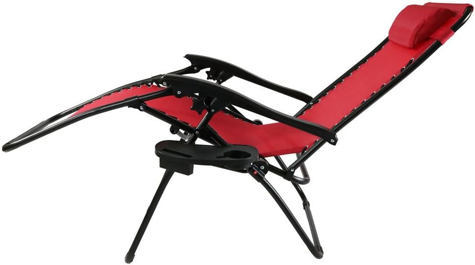 Sunnydaze Outdoor Zero Gravity Lounge Chairs with Pillow and Cup Holder Folding Patio Lawn Recliner Set of 2 Red: Kitchen & Dining