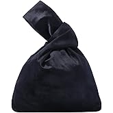 CRASPIRE Wrist Bag Knot Women's Velvet Knot Bag Black Clutch Evening Handbag Mini Purse Small Tote Phone Wallet Cloth Elegant Style Portable Travel Change Storage Wristlets for lipstick keys cards