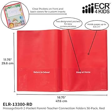 Amazon Com Ecr4kids Messagestor 2 Pocket Parent Teacher Classroom Communication Folder Flexible Plastic Folder With Pockets Letter Size Paper 36 Piece Set Red Office Products