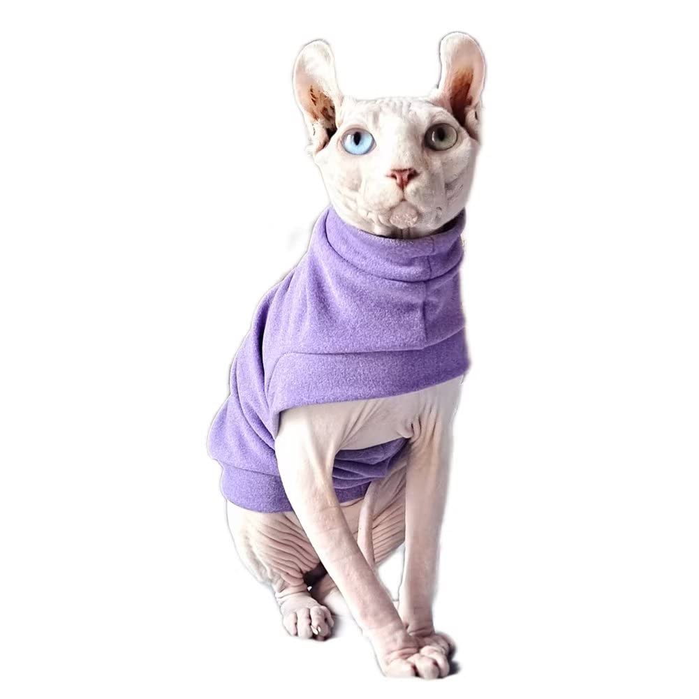 Hairless Cats Winter Clothes Sweatshirt Sweater,Stretch Dralon Fleece Cold Weather Pullover,Breathable Warm Cat Wear Vest for Sphynx Cat, Devin, Konnis, Peterbald Purple XXL