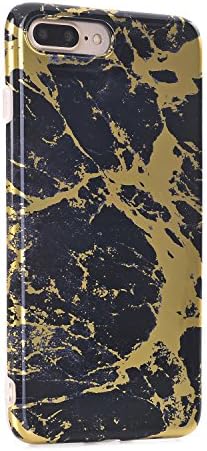 Phone Case For Iphone 7 plus, DUOMON New Marble Design, Slim Shockproof Flexible Smooth TPU Soft Case Rubber Silicone Skin Cover (Black&amp;Gold)