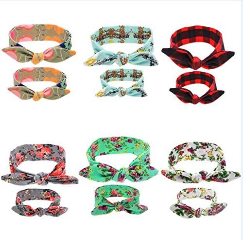 Subeda 12 PCS Baby and Mom Headband Set Hair Bows Turban Head Wrap Knotted Hair Band