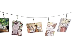 TFu Multi-Purpose Steel Wall Hanging Photo Display Cable Wire Rod with 12 Adjustable Clips for Hanging Photos Notes Postcard and Artworks (Rhombus)