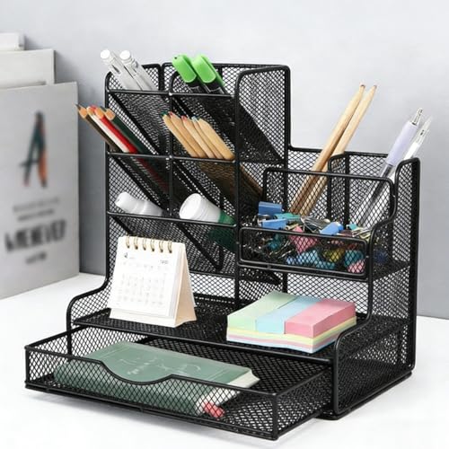 Suporte de Caneta de Malha, Organizador de Lápis Multifuncional com Gaveta, Organizador de Mesa de Malha, Suporte de Lápis Para Mesa, Organizadores de Mesa E AcessóRios