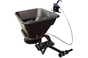 Field Tuff 12V 80 Pound Capacity Grass Seed Fertilizer Spreader with Hitch Mount Receiver and Rain Protector for ATV, UTV, or Utility Tractor