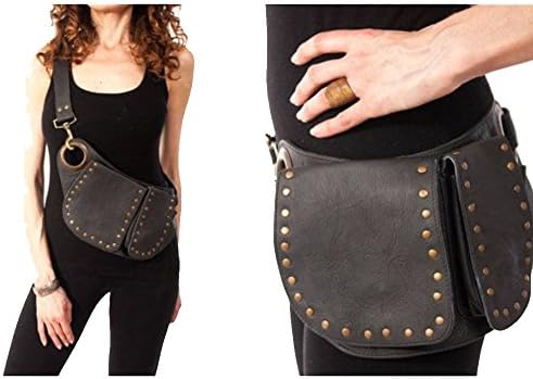 Leather Utility Belt | Brown, Ring Clip, 4 Pocket | travel, festivals, holds iPhone