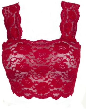 Ally Rose Stretch Lace Camisole Crop Top Wide Straps 8 Inches Long Cherry Red M