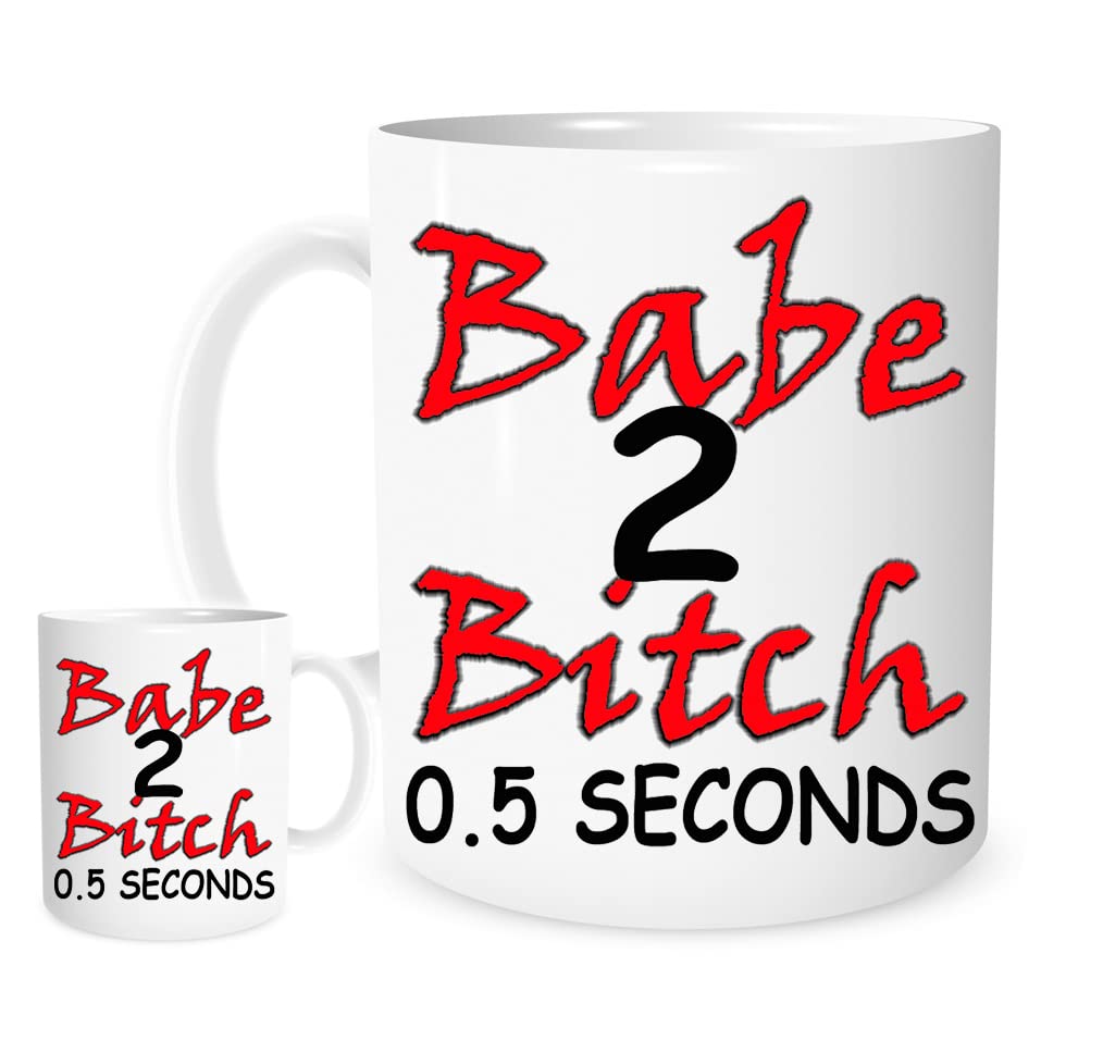 Babe to Bitch Logo Mug, Lovely Ceramic Gift Mug Featuring Emblem Joke Rude Cheeky Funny Warning