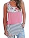 Perkisboby Women's Summer Casual Loose Striped Floral Color Block Tank Top Sleeveless Shirt