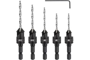 Gunpla 5pcs HSS Countersink Drill Bit Set, 1/4 inch Hex Shank Adjustable Counterbore Drill Bits Kit for Drilling Holes in Woo