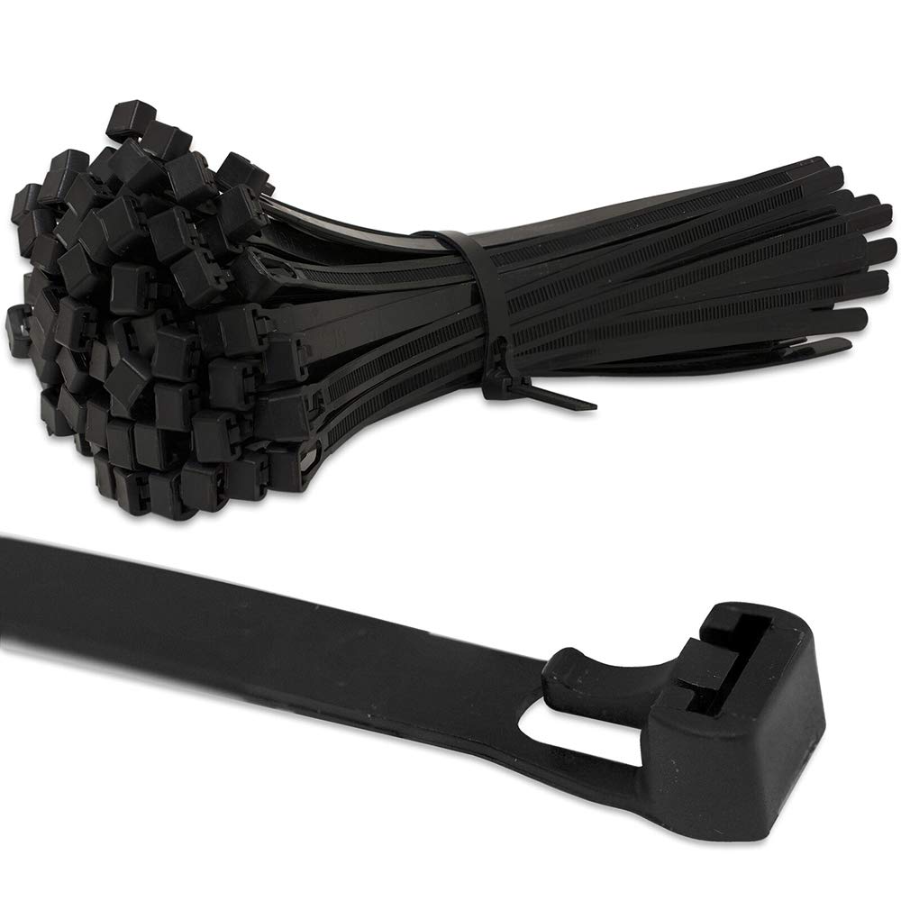 KafTon's Releasable/Reusable Cable Ties (7.6mm x 150mm) Pack of 100, UL Approved, Perfect for Tidying Computer & Network Cables, Plant Support, Wrap DIY, Drain Snake, Gardening, Office (Black)