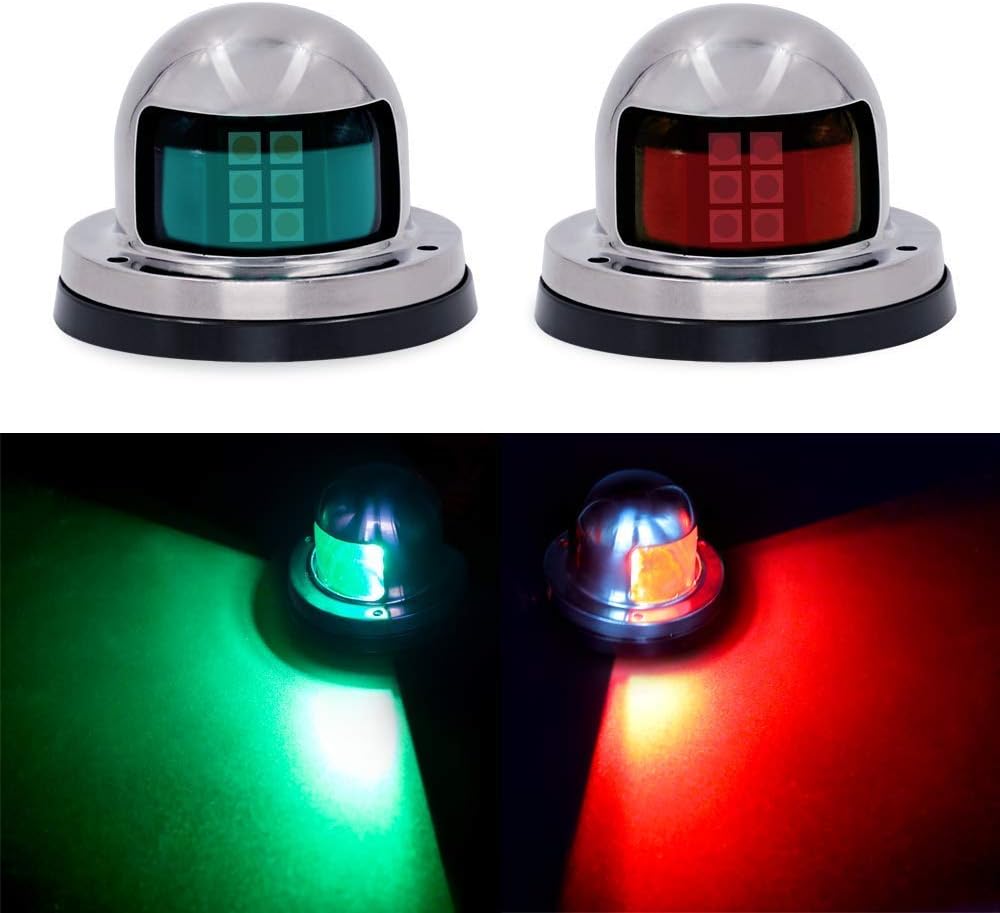 Boat Navigation Light LED, Deck Mount LED Navigation Lights (Red and Green) Perfect for Boat, Pontoon, Yacht, Skeeter, Sailing Signal Lights, DV 12V, Stainless Steel Cover