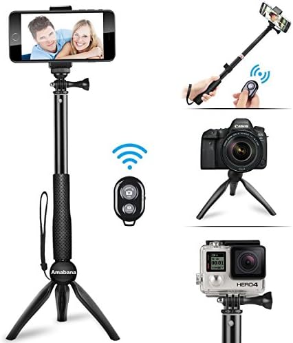 Amabana Selfie Stick Tripod,Extendable Monopod with Iphone Tripod Stand and Shutter Remote Portable for iPhone, Samsung, other Android phones, digital cameras and GoPro