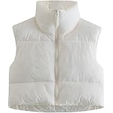 Shiyifa Women's Fashion High Neck Zipper Cropped Puffer Vest Jacket Coat