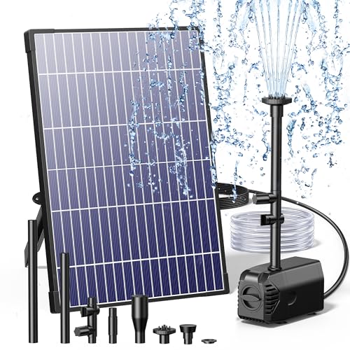 Biling 12W Solar Pond Pump, 160L/H, 1.5m Lift Solar Water Fountain Pump | Safe Anti-Dry Protection & Dual Filtration,DIY 4 Nozzles 5m Cable for Bird Bath,Small Pond&Water Features