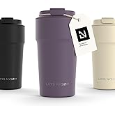 LARS NYSØM Thermo Coffee Mug to go 17oz | Travel Mug 0.5 Liter with Insulation | Leak Proof Stainless Steel Thermal Tumbler for Coffee and Tea on the Go (Deep Purple, 17oz)