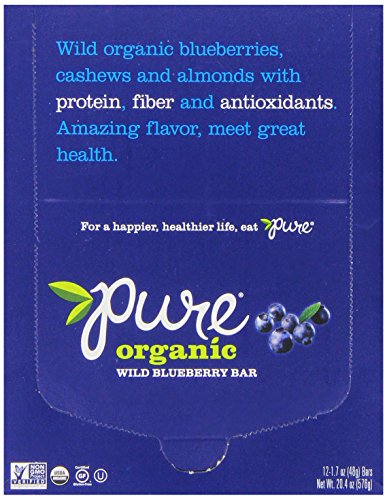 Pure Organic Wild Blueberry Bar, Gluten-Free, Certified Organic, Non-GMO, Vegan, Kosher, Plant Based Whole Food Nutrition Bar, 1.7 ounce (Pack of 12)
