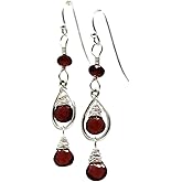 Garnet Earrings Teardrop Red Dangling Drops Sterling Silver Faceted Gems