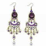 Purple Heart Retro Copper Cz Rhinestone Hook Eardrop Dangle Earrings (Pack of 2)