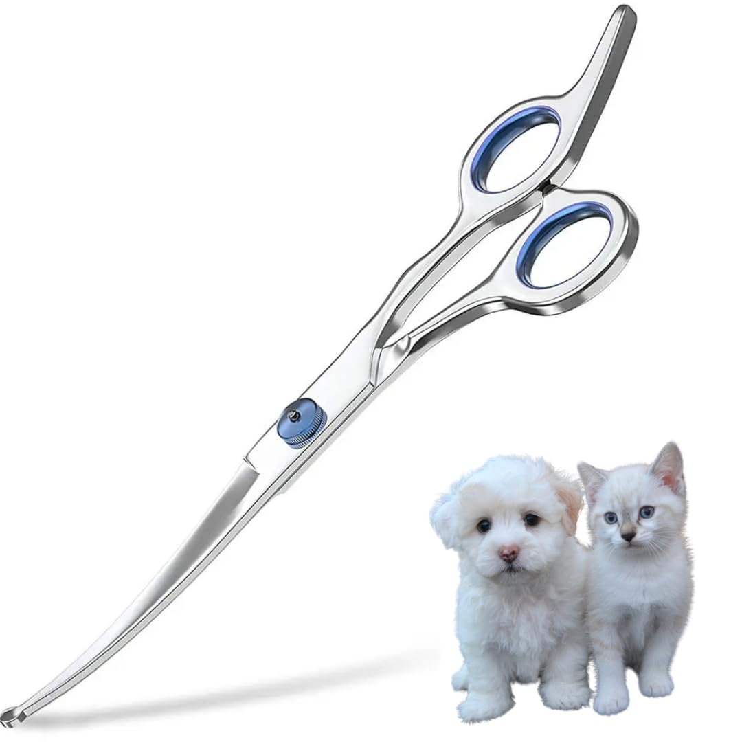 7" Curved Dog Grooming Scissors with Safety Round Tips, Light Weight Professional Pet Grooming Shears Stainless Steel for Dogs Cats Pets