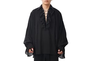 GRACEART Men Pirate Shirt Women Vampire Renaissance Shirts Victorian Ruffled Medieval Costume Cotton Linen Shirt