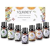 VSADEY Essential Oils Set 100% Pure Aromatherapy Essential Oil Kit for Diffuser, Humidifier, Massage, Skin Care - Lavender, Eucalyptus, Peppermint, Tea Tree, Sweet Orange, Lemongrass (7 x 10ml)