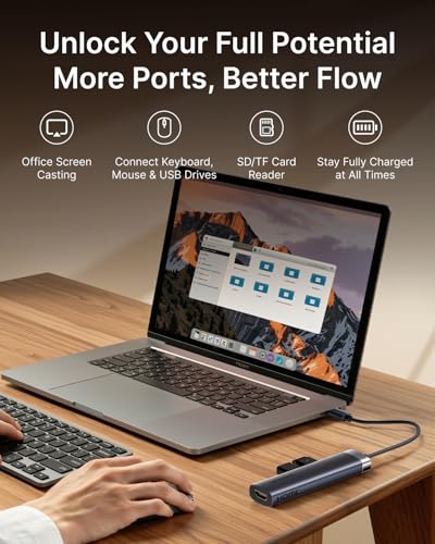 VENTION 100W USB C PD Hub, 6 in 1 Docking Station, HDMI 4K@30HZ, USB A 3.0 Data Transfer Ports, SD/Micro SD Card Reader, Compatible for MacBook Pro, Air/Dell/Lenovo/HP
