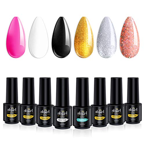 ab gel 8 PCS Soak Off Gel Nail Polish Set- 6 Color Gel with No Wipe Base and Top Coat Starter Gel Nail Manicure Kit - Thumbnail 6