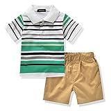 Ferenyi Toddler Boys Clothes Boys' Solid Pique Polo Stripe Shirt and Twill Short