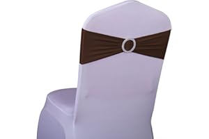 SINSSOWL Pack of 50 Spandex Chocolate Brown Chair Sashes for Wedding Dark Brown Chair Bows Sashes Bands Buckles Fitting Birthday Party Ceremony Bridal Baby Shower Decorations