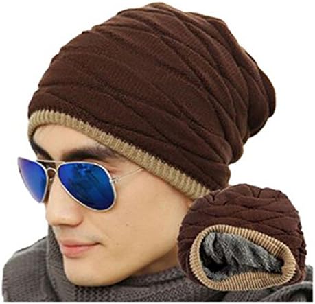 Little Chair Men`s Boy Knitted Thick Cashmere Winter Warm Beanie Hat Crochet Skull Ski Cap (Coffee)
