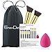 EmaxDesign 10+1 Pieces Makeup Brush Set, 10 Pieces Professional Foundation Blending Blush Eye Face Liquid Powder Cream Cosmetics Brushes & 1 Piece Rose Red Beauty Sponge Blender