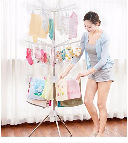 Saimani Premium Standard Steel Double Pole Powder Coated Magic Towel Stand Cloth Drying Rack Hanger with Wheels(White,Blue)