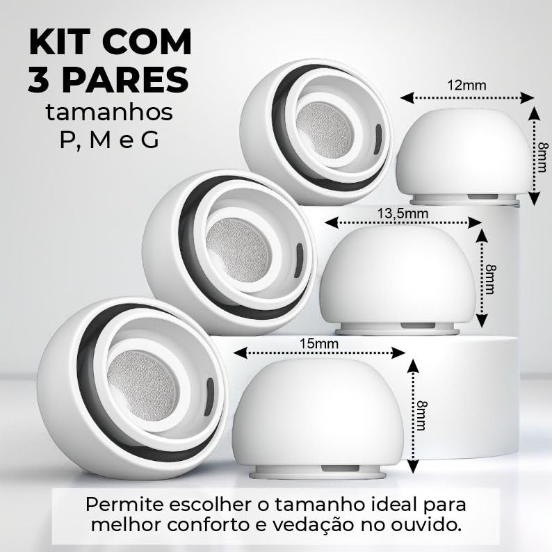 3 Pares Iguais Borrachinha Para Airpods Pro Com Tela - Pp Ao G Branco