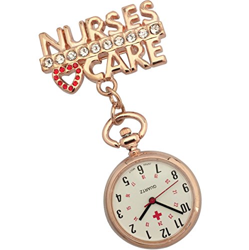 JAS Unisex Nurses Lapel Watch (Infection Control) Metal - 'Nurses Care' - Rose Gold
