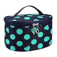 DZT1968 Handle Round Dot Large Cosmetic Bag Travel Makeup Organizer Case Holder With Mirror (Green)