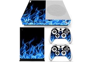 DOMILINA Protective Vinyl Skin Decal Cover for Xbox One S Console wrap Sticker Skins with Two Free Wireless Controller - Blue Flame
