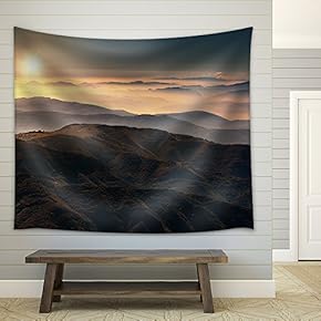 View from The Mountain Stara Planina in Serbia at Idyllic Sunrise Above The Clouds. - Fabric Wall Tapestry Home Decor - 51x60 inches