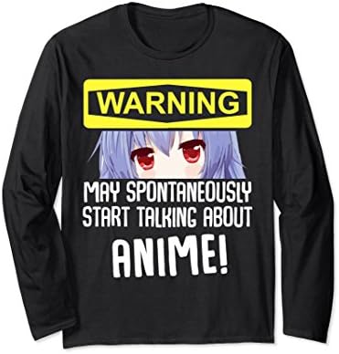 Unisex Warning May Spontaneously Talk About Anime Long Sleeve Shirt Large Black