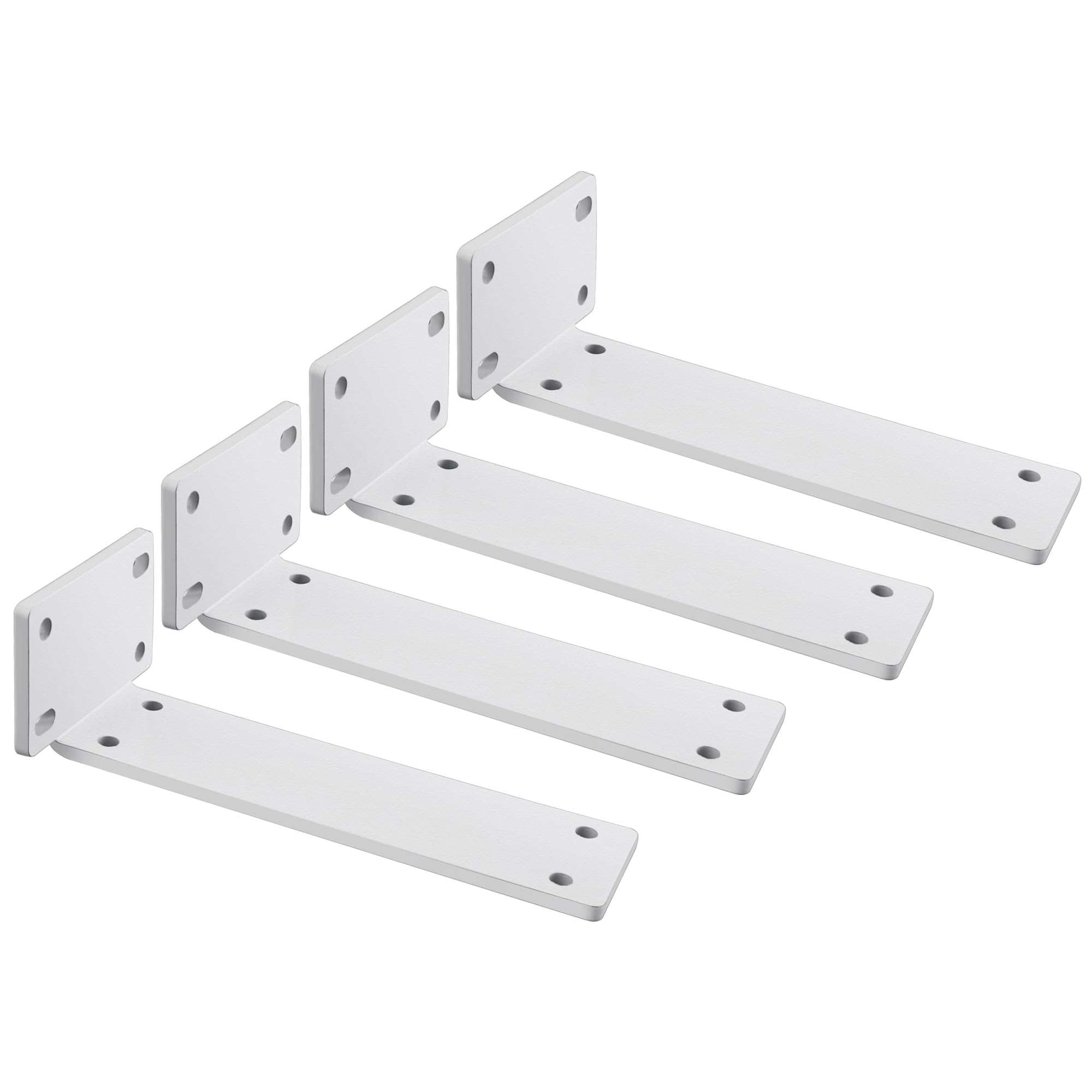 Mooche 4PCS White Shelf Brackets, Heavy Duty Floating Shelf Bracket, Scaffold Board Shelf Brackets 7inch/17.8cm, 90 Degree Metal L Bracket for Shelves Support Wall Hanging