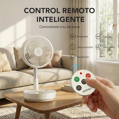 Ventilador Portátil Extensible y Plegable de 10000mAh, Ventilador Recargable con Control Remoto, Oscilación de 180° y Temporizador, Power Bank para Celular, Ideal para Dormitorio, Oficina y Camping